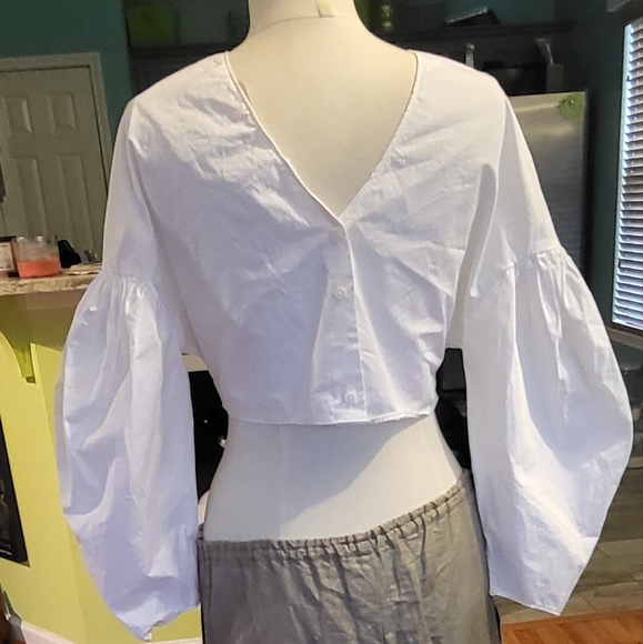 Ultra Chic Zara Crop Top with Puff Sleeves - Picture 3 of 6
